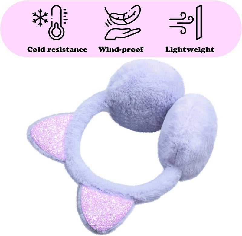 GSFY Ear Muffs Gloves Set for Kids Girls Adjustable Winter Sequin Faux Fur Windproof Warm Ear Warmer Outdoor - Image 3